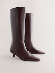 Burgundy Red N. Premium Knee High Chisel Toe Kitten Heel Boots - Image 2 of 5