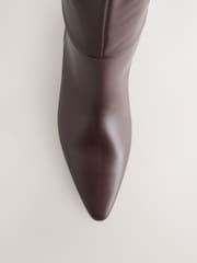 Burgundy Red N. Premium Knee High Chisel Toe Kitten Heel Boots - Image 3 of 5