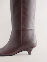 Burgundy Red N. Premium Knee High Chisel Toe Kitten Heel Boots - Image 4 of 5