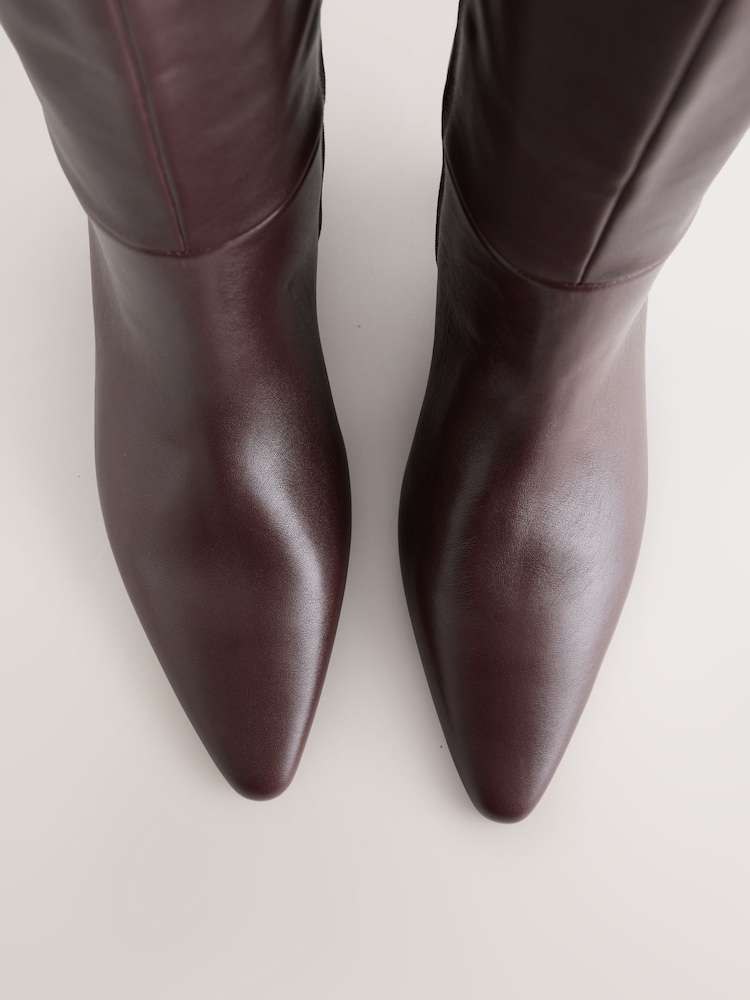 Burgundy Red N. Premium Knee High Chisel Toe Kitten Heel Boots - Image 5 of 5