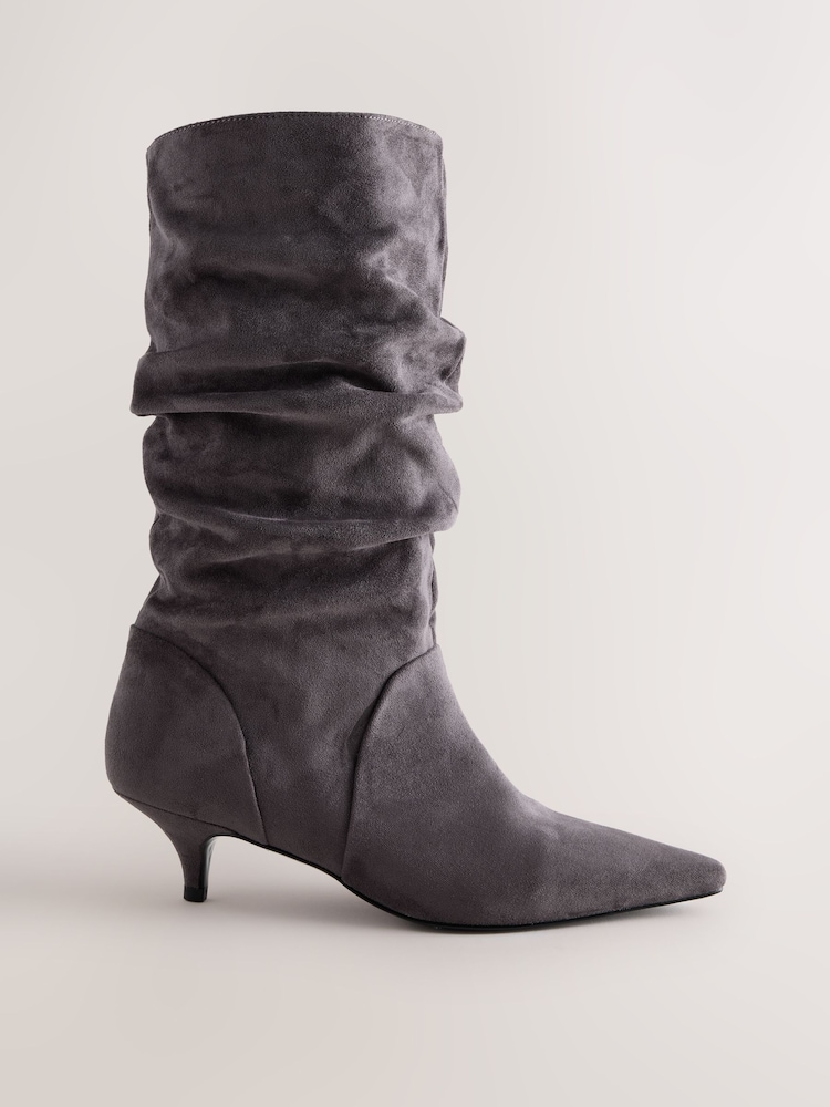 Grey Extra Wide Fit Forever Comfort® Slouch Pointed Toe Kitten Heel Boots - Image 1 of 8 Grey Extra Wide Fit Forever Comfort® Slouch Pointed Toe Kitten Heel Boots - Image 1 of 8