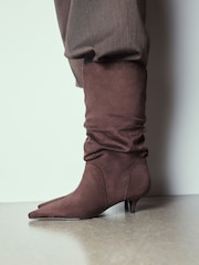 Chocolate Brown Extra Wide Fit Forever Comfort® Slouch Pointed Toe Kitten Heel Boots - Image 2 of 12