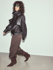Chocolate Brown Extra Wide Fit Forever Comfort® Slouch Pointed Toe Kitten Heel Boots - Image 4 of 12