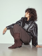 Chocolate Brown Extra Wide Fit Forever Comfort® Slouch Pointed Toe Kitten Heel Boots - Image 5 of 12
