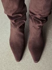 Chocolate Brown Extra Wide Fit Forever Comfort® Slouch Pointed Toe Kitten Heel Boots - Image 6 of 12
