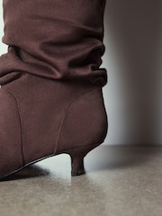 Chocolate Brown Extra Wide Fit Forever Comfort® Slouch Pointed Toe Kitten Heel Boots - Image 7 of 12