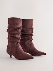 Chocolate Brown Extra Wide Fit Forever Comfort® Slouch Pointed Toe Kitten Heel Boots - Image 9 of 12