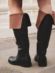 Black Forever Comfort® Fold-Over Knee High Leather Boots - Image 3 of 5