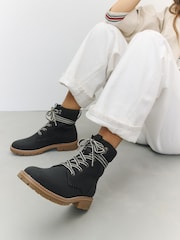 黑色 - Casual Lace-Up Ankle Boots - 图片6 / 11