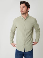 Threadbare Green Long Sleeve Linen Blend Shirt - Image 1 of 4