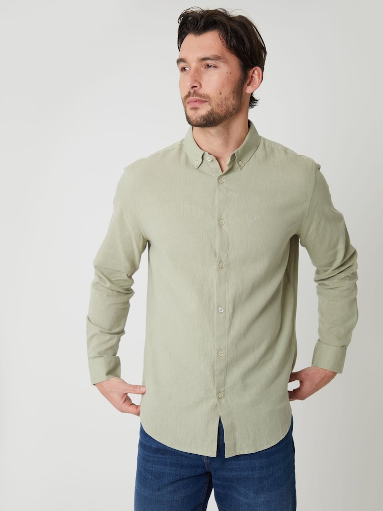 Threadbare Green Long Sleeve Linen Blend Shirt - Image 1 of 4
