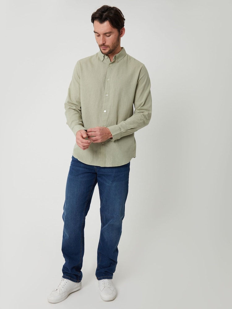 Threadbare Green Long Sleeve Linen Blend Shirt - Image 4 of 4