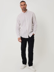 Threadbare Stone Stripe Linen Long Sleeve Shirt - Image 4 of 6