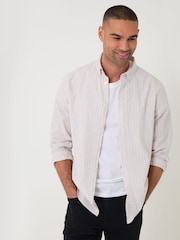 Threadbare Stone Stripe Linen Long Sleeve Shirt - Image 5 of 6