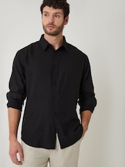 Threadbare Black Relaxed Fit Linen Blend Shirt - Image 1 of 5