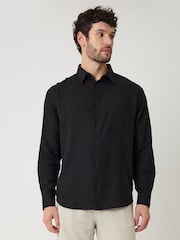 Threadbare Black Relaxed Fit Linen Blend Shirt - Image 3 of 5