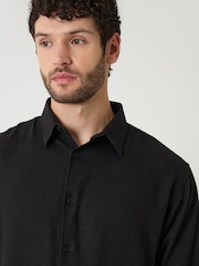 Threadbare Black Relaxed Fit Linen Blend Shirt - Image 4 of 5