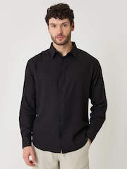 Threadbare Black Relaxed Fit Linen Blend Shirt - Image 5 of 5