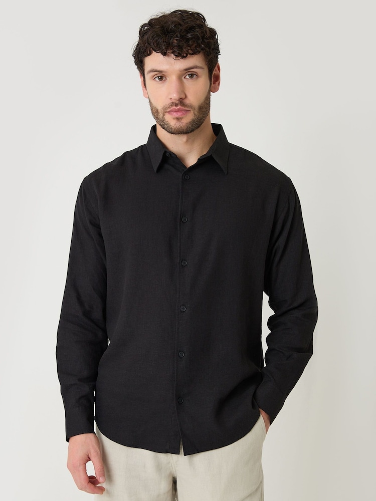 Threadbare Black Relaxed Fit Linen Blend Shirt - Image 5 of 5