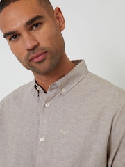 Threadbare Brown Long Sleeve Linen Blend Shirt - Image 4 of 4