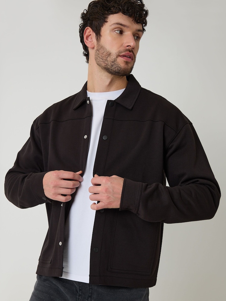 Threadbare Black Popper Fastening Cropped Fit Shacket - Image 1 of 5