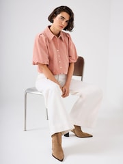 Mint Velvet Pink Corduroy Puff Sleeve Shirt - Image 1 of 7