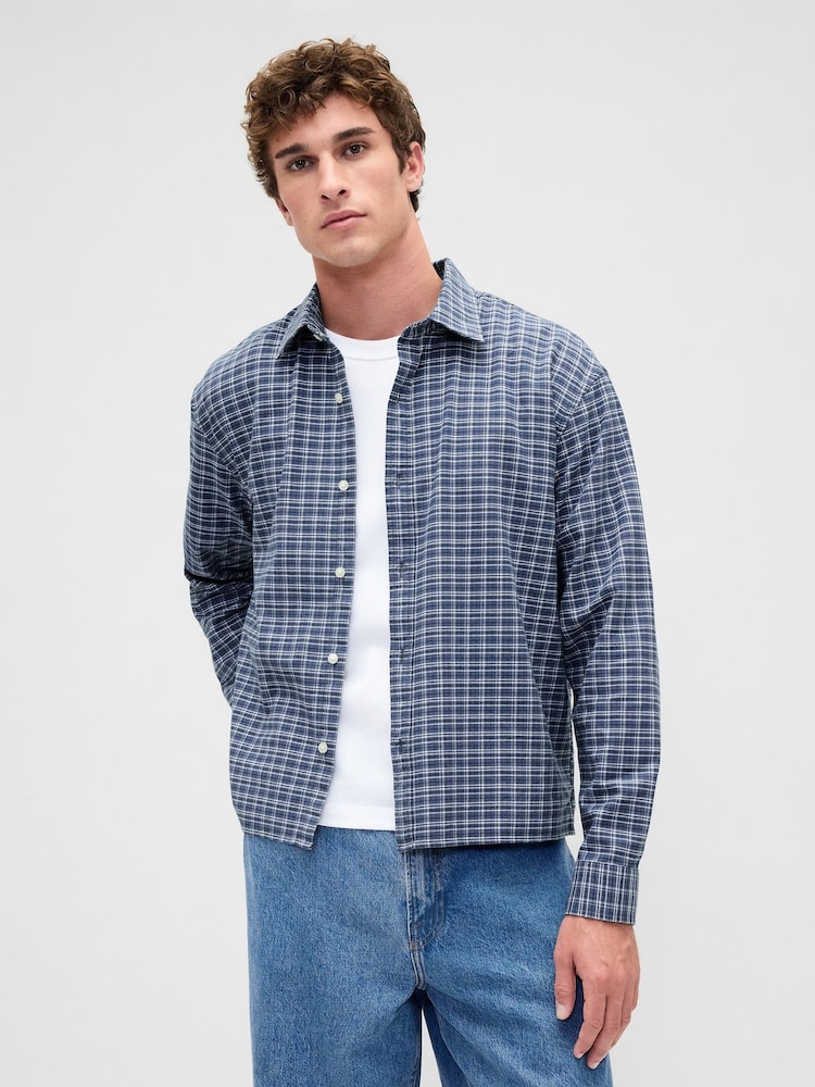 Gap Blue Relaxed Straight-Hem Oxford Shirt - Image 1 of 4 Gap Blue Relaxed Straight-Hem Oxford Shirt - Image 1 of 4