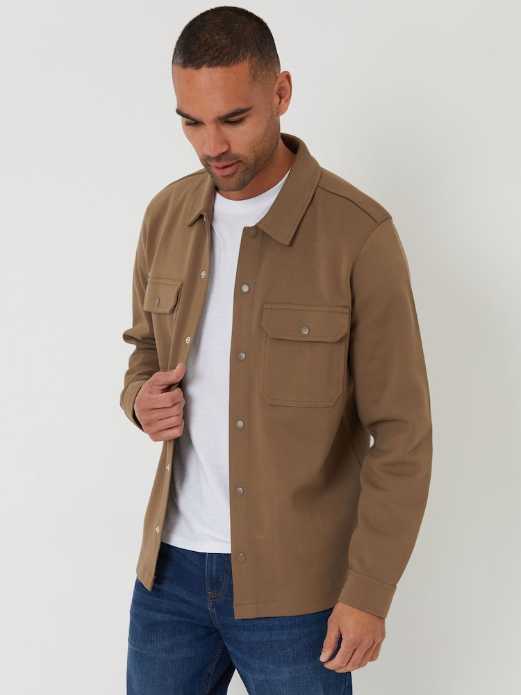 Threadbare Brown Pique Popper Fastening Shacket - Image 1 of 4
