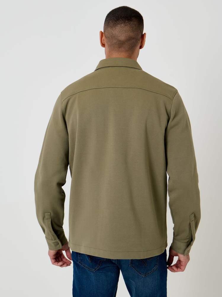 Threadbare Green Pique Popper Fastening Shacket - Image 2 of 5