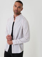 Threadbare Natural Stripe Linen Long Sleeve Shirt - Image 1 of 4
