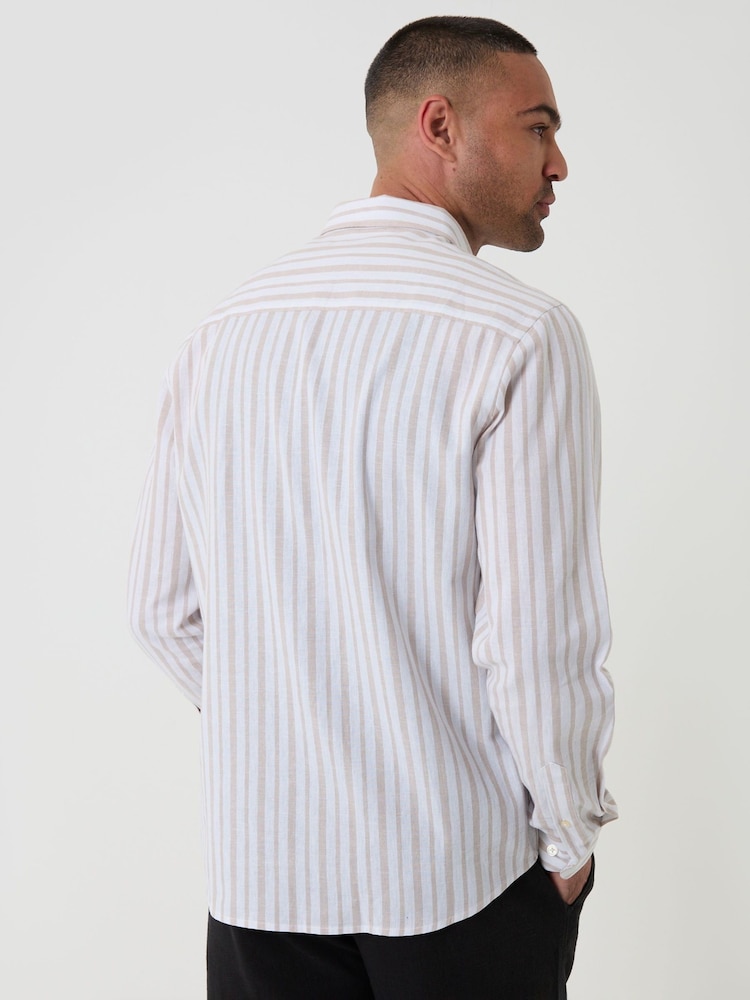 Threadbare Natural Stripe Linen Long Sleeve Shirt - Image 2 of 4
