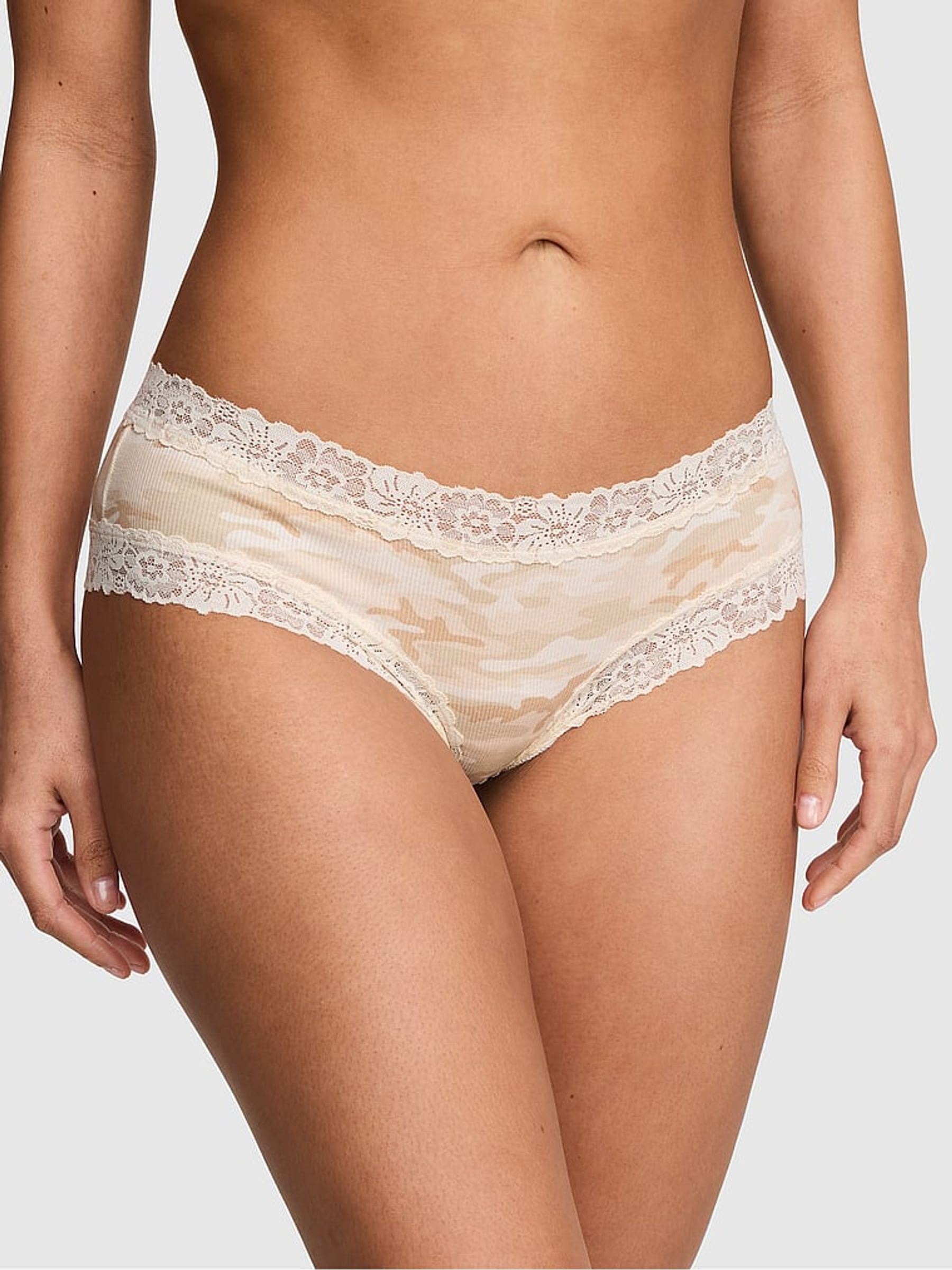 Victoria's Secret PINK White Camo Cheeky Lace Trim Rib Knickers