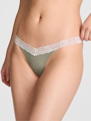 Victoria's Secret PINK Slate Green Thong Cotton Heather Lace Trim Knickers - Image 1 of 2