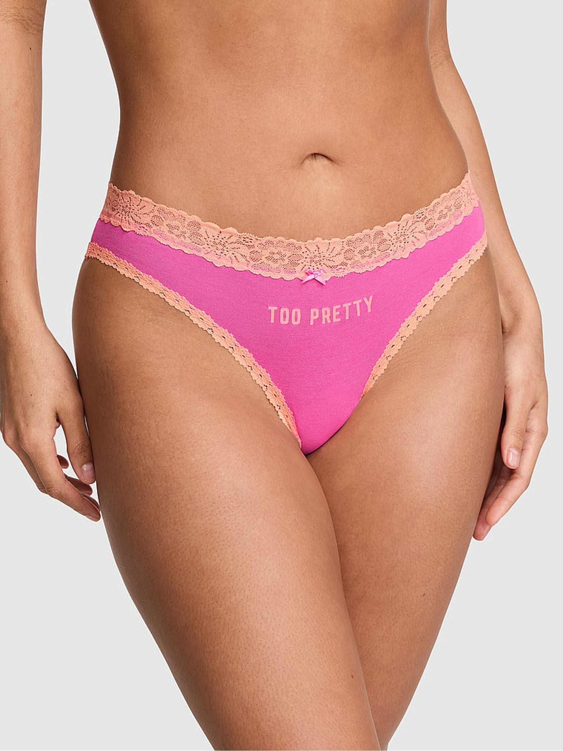 Victoria's Secret PINK Sizzling Strawberry Pink Cheeky Cotton Lace Trim Knickers