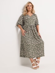 Yours Curve Green Notch Neck Tiered Dress - Image 1 of 5