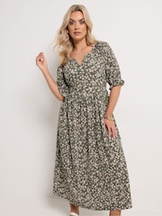 Yours Curve Green Notch Neck Tiered Dress - Image 2 of 5