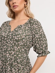 Yours Curve Green Notch Neck Tiered Dress - Image 4 of 5