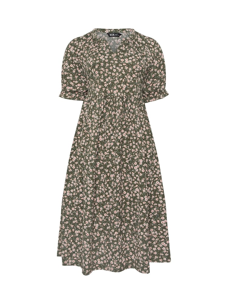 Yours Curve Green Notch Neck Tiered Dress - Image 5 of 5 Yours Curve Green Notch Neck Tiered Dress - Image 5 of 5