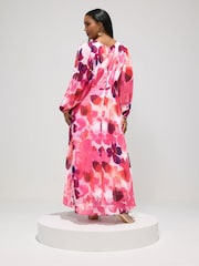 Yours Curve Pink London Long Sleeve Pleated Maxi Dress - Image 3 of 5
