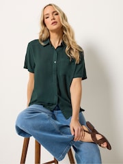 Long Tall Sally Green Acid Wash Pocket Shirt - Image 1 of 5