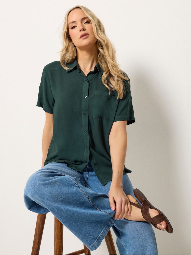 Long Tall Sally Green Acid Wash Pocket Shirt - Image 1 of 5