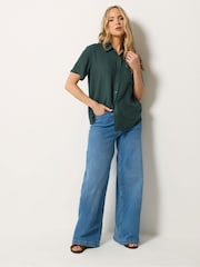 Long Tall Sally Green Acid Wash Pocket Shirt - Image 3 of 5