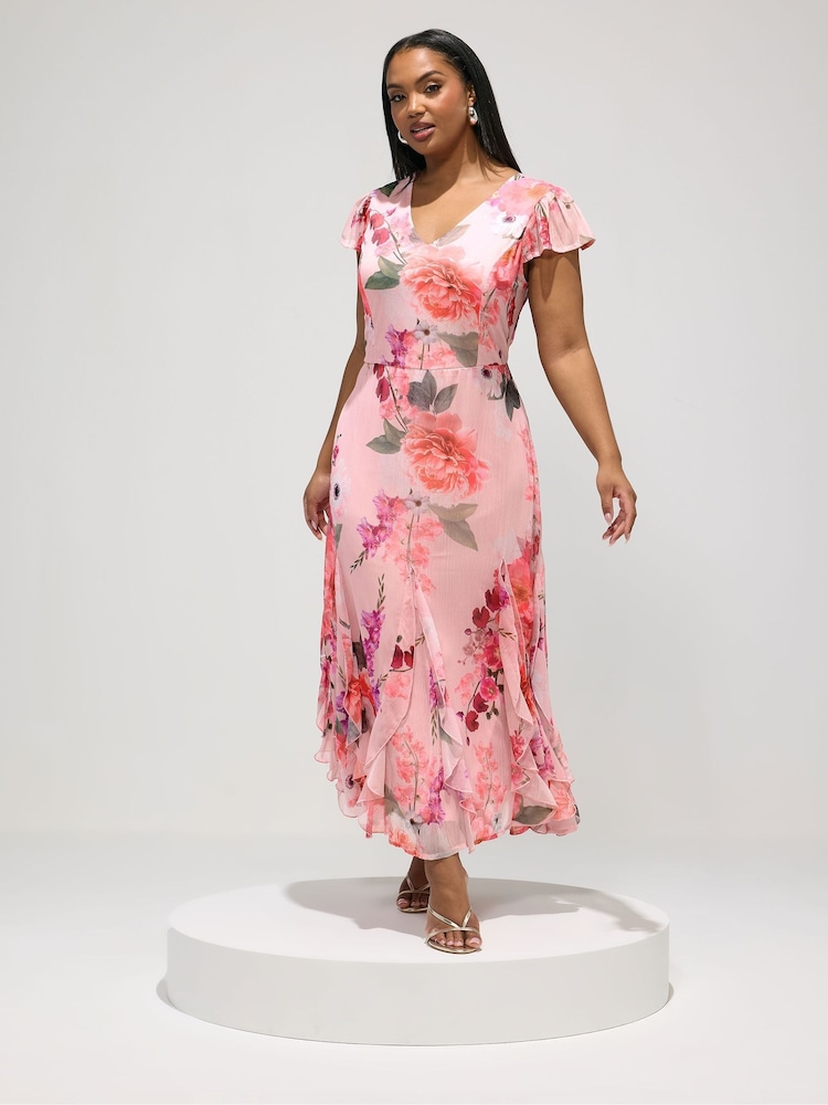 Yours Curve Pink London Floral Godet Maxi Dress - Image 1 of 5