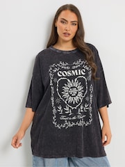 Yours Curve Grey Boxy T-Shirt - Image 1 of 4