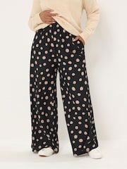 Yours Curve Black Polka Dot Print Trousers - Image 1 of 5