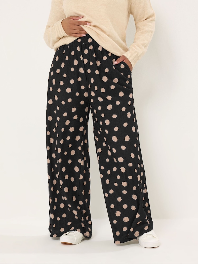 Yours Curve Black Polka Dot Print Trousers - Image 1 of 5