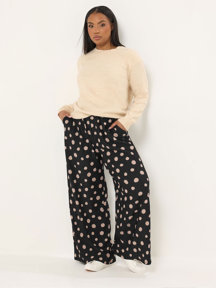 Yours Curve Black Polka Dot Print Trousers - Image 2 of 5