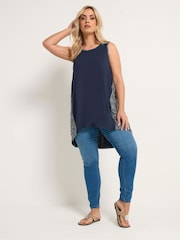 Yours Curve Blue Back Printed Detail Vest - Image 2 of 5