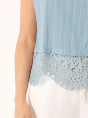 Long Blue Open Lace Button Through Shirt - Image 4 of 4