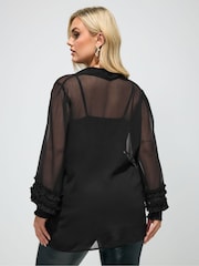 Yours Curve Black London Ruffle Shirred Cuffed Shirt - Image 3 of 4